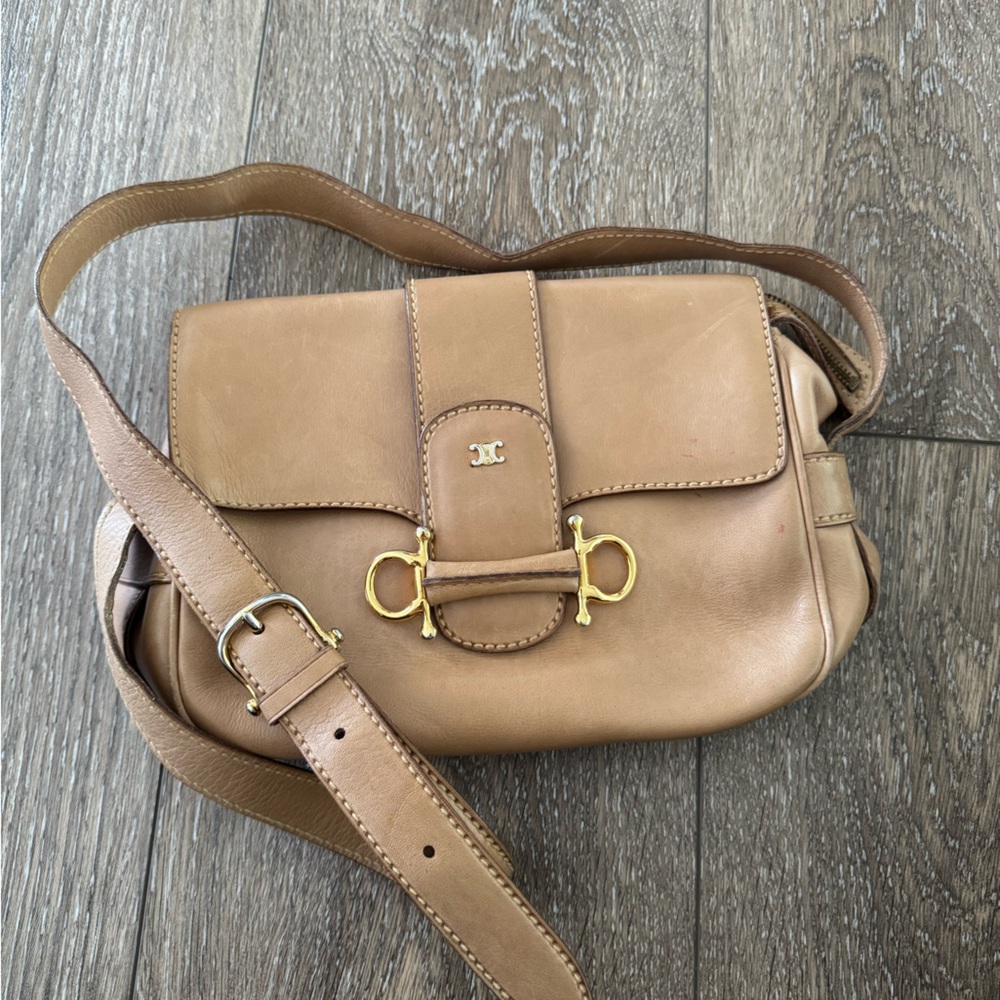 Celine Crécy Vintage beige leather handbag